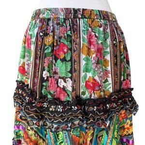 Anii By Natural Maxi Skirt Womens Large Multicolor Cotton Tiered Pull On Stretch